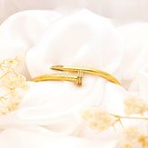 Gold-Plated Nail Design Bangle with Crystal Accents